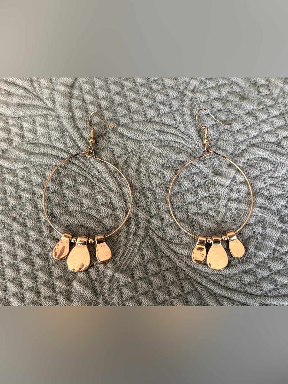 Gold Hoop Drop Earrings with Teardrop Charms - Women Jewelry